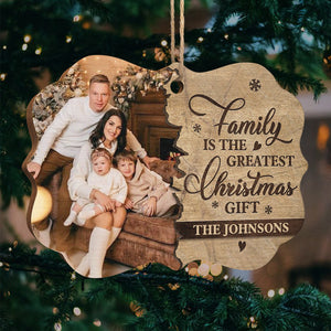 The Greatest Christmas Gift Is Family - Personalized Custom Benelux Shaped Wood Christmas Ornament, Personalized Portrait Family Photo, Custom Photo Ornament - Upload Image, Gift For Family, Christmas Gift