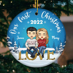 Our First Christmas Together - Personalized Custom Round Shaped Ceramic Christmas Ornament - Gift For Couple, Husband Wife, Anniversary, Engagement, Wedding, Marriage Gift, Christmas Gift