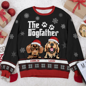 Merry Christmas The Dogfather Dogmother - Dog Personalized Custom Ugly Sweatshirt - Unisex Wool Jumper - Christmas Gift For Pet Owners, Pet Lovers