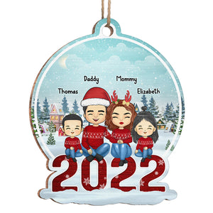 Christmas Is All About Family - Family Personalized Custom Ornament - Wood Snow Globe Shaped - Christmas Gift For Family Members