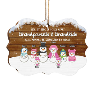 Grandparents & Grandkids Will Always Be Connected By Heart Snowman - Personalized Custom Benelux Shaped Wood Christmas Ornament - Gift For Grandparents, Christmas Gift