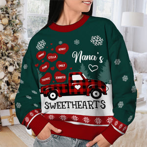 Nana's Little Sweethearts - Personalized Custom Unisex Ugly Christmas Sweatshirt, Wool Sweatshirt, All-Over-Print Sweatshirt -  Gift For Grandma, Grandparents, Christmas Gift
