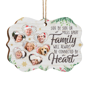 Family Will Always Be Connected By Heart - Personalized Custom Benelux Shaped Wood Photo Christmas Ornament - Upload Image, Gift For Family, Christmas Gift