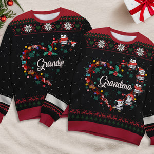 Grandma's Little Penguins Christmas - Family Personalized Custom Ugly Sweatshirt - Unisex Wool Jumper - Christmas Gift For Grandma, Grandparents