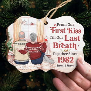 From First Kiss Till Last Breath - Personalized Custom Benelux Shaped Wood Christmas Ornament - Gift For Couple, Husband Wife, Anniversary, Engagement, Wedding, Marriage Gift, Christmas Gift
