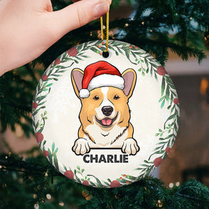 Happy Christmas With Fur Baby - Dog & Cat Personalized Custom Ornament - Ceramic Round Shaped - Christmas Gift For Pet Owners, Pet Lovers