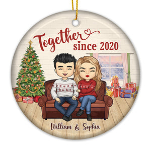 Christmas Together Since - Personalized Custom Round Shaped Ceramic Christmas Ornament - Gift For Couple, Husband Wife, Anniversary, Engagement, Wedding, Marriage Gift, Christmas Gift