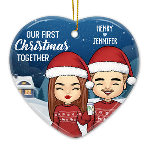 Our First Christmas Together - Personalized Custom Heart Shaped Ceramic Christmas Ornament - Gift For Couple, Husband Wife, Anniversary, Engagement, Wedding, Marriage Gift, Christmas Gift