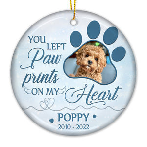 You Left Paw Prints On Our Hearts - Personalized Custom Benelux Shaped Ceramic Photo Christmas Ornament - Upload Image, Memorial Gift, Sympathy Gift, Christmas Gift