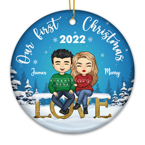 Our First Christmas Together - Personalized Custom Round Shaped Ceramic Christmas Ornament - Gift For Couple, Husband Wife, Anniversary, Engagement, Wedding, Marriage Gift, Christmas Gift