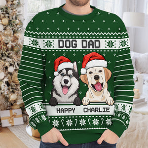 I'm A Happy Dog Dad Dog Mom - Personalized Custom Unisex Ugly Christmas Sweatshirt, Wool Sweatshirt, All-Over-Print Sweatshirt - Gift For Dog Lovers, Pet Lovers, Christmas Gift