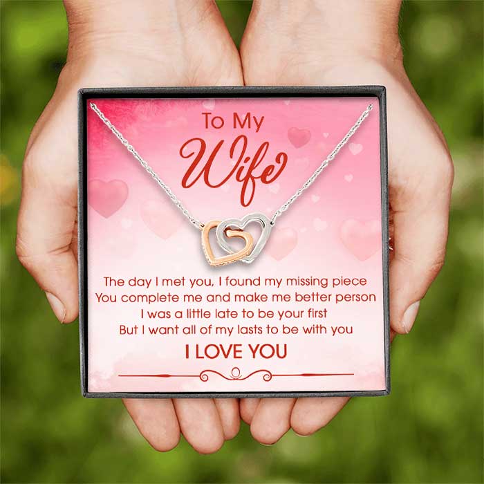 To My The Day I Met You I Found My Missing Piece - Gift For Couples, Husband Wife, Personalized Interlocking Hearts Necklace.