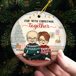 Another Joyous Christmas Together - Personalized Custom Round Shaped Ceramic Christmas Ornament - Gift For Couple, Husband Wife, Anniversary, Engagement, Wedding, Marriage Gift, Christmas Gift