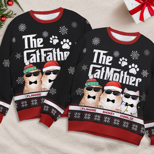 The Catfather Catmother & Cool Cats - Cat Personalized Custom Ugly Sweatshirt - Unisex Wool Jumper - Christmas Gift For Pet Owners, Pet Lovers