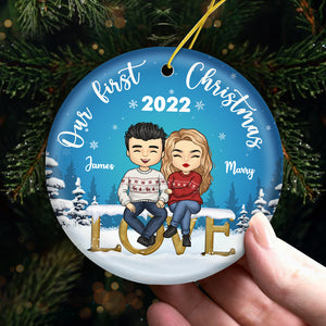 Our First Christmas Together - Personalized Custom Round Shaped Ceramic Christmas Ornament - Gift For Couple, Husband Wife, Anniversary, Engagement, Wedding, Marriage Gift, Christmas Gift