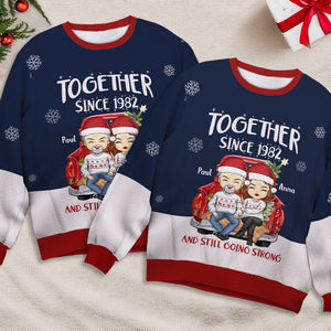 Couple Together Since Still Going Strong - Couple Personalized Custom Ugly Sweatshirt - Unisex Wool Jumper - Christmas Gift For Husband Wife, Anniversary