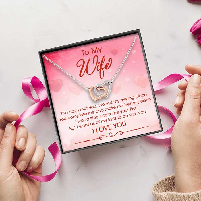 To My The Day I Met You I Found My Missing Piece - Gift For Couples, Husband Wife, Personalized Interlocking Hearts Necklace.