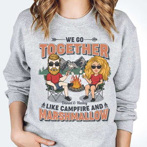 We Go Together Like Campfire And Marshmallow - Personalized Unisex T-shirt, Hoodie, Sweatshirt - Gift For Couple, Husband Wife, Anniversary, Engagement, Wedding, Marriage, Camping Gift