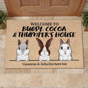 Welcome To The Rabbit's House Bunny - Personalized Decorative Mat.
