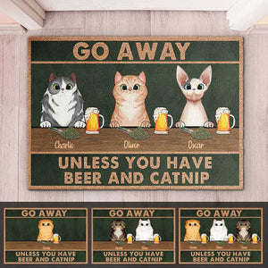 Go Away Unless You Have Beer And Catnip - Funny Personalized Cat Decorative Mat.