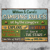 Sit By The Campfire Explore & Relax - Camping Rules - Personalized Metal Sign
