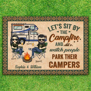 Let's Sit By The Campfire & Watch People - Gift For Camping Couples, Husband Wife, Personalized Decorative Mat.