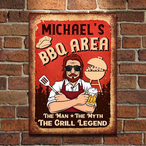 BBQ Area - The Grill Legend - Personalized Metal Sign.