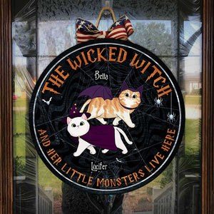 The Wicked Witch And Her Little Monsters Live Here - Funny Personalized Cat Door Sign.