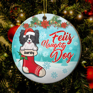 Happy Pawlidays - On The Naughty List And Regret Nothing - Personalized Round Ornament.