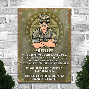 This Property Is Protected By A Veteran - Personalized Metal Sign.