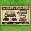 A Happy Camper And His Drinking Buddy Camp Here - Gift For Camping Couples, Personalized Decorative Mat