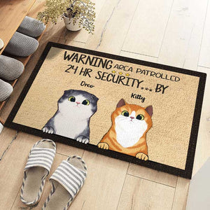 No Need To Knock We Know You're Here Peeking Cat - Funny Personalized Cat Decorative Mat.