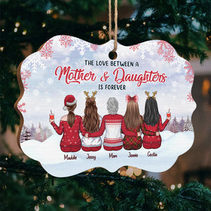 Mother & Daughters Are Forever Linked - Family Personalized Custom Ornament - Wood Benelux Shaped - Christmas Gift For Daughter From Mother