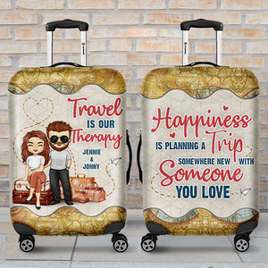 Travel Is Our Therapy - Personalized Luggage Cover - Gift For Couples, Husband Wife