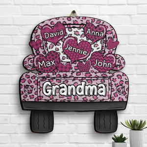 Grandma Truck Loading Heart - Gift For Mom, Grandma - Personalized Shaped Wood Sign.