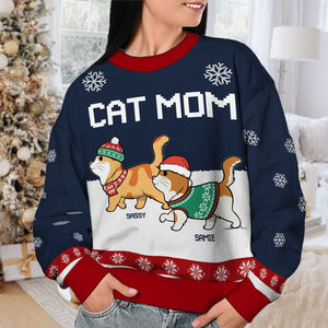 Meowy Catmas Human Servant  - Personalized Custom Unisex Ugly Christmas Sweatshirt, Wool Sweatshirt, All-Over-Print Sweatshirt - Gift For Cat Lovers, Pet Lovers, Christmas Gift