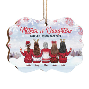 Mother & Daughters Are Forever Linked - Family Personalized Custom Ornament - Wood Benelux Shaped - Christmas Gift For Daughter From Mother