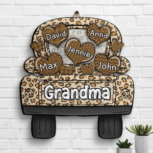Grandma Truck Loading Heart - Gift For Mom, Grandma - Personalized Shaped Wood Sign.