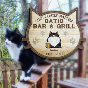 Welcome To The Catio - Gift For Cat Lovers, Personalized Shaped Wood Sign.