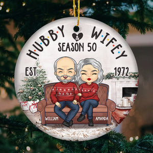 Hubby & Wifey Season Still Counting - Couple Personalized Custom Ornament - Ceramic Round Shaped - Christmas Gift For Husband Wife, Anniversary
