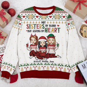 We're Sisters By Heart - Bestie Personalized Custom Ugly Sweatshirt - Unisex Wool Jumper - Christmas Gift For Best Friends, BFF, Sisters