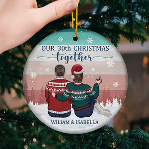We Celebrate Christmas Together - Personalized Custom Round Shaped Ceramic Christmas Ornament - Gift For Couple, Husband Wife, Anniversary, Engagement, Wedding, Marriage Gift, Christmas Gift