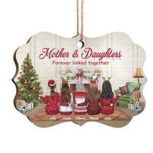 Mother & Daughters, Forever Linked Together - Personalized Custom Benelux Shaped Wood Christmas Ornament - Gift For Family, Christmas Gift