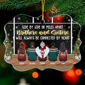 Brothers And Sisters Will Always Be Connected By Heart - Personalized Custom Benelux Shaped Acrylic Christmas Ornament - Gift For Siblings, Christmas Gift