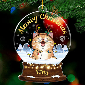 Meowy Woofmas - Dog & Cat Personalized Custom Ornament - Acrylic Snow Globe Shaped - Christmas Gift For Pet Owners, Pet Lovers