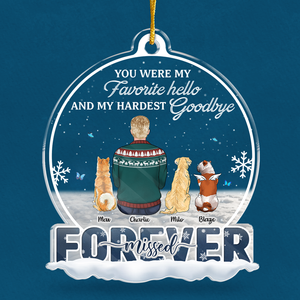 You Were My Favorite Hello And My Hardest Goodbye - Memorial Personalized Custom Ornament - Acrylic Snow Globe Shaped - Sympathy Gift, Christmas Gift For Pet Owners, Pet Lovers