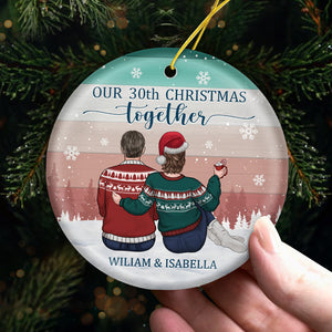 We Celebrate Christmas Together - Personalized Custom Round Shaped Ceramic Christmas Ornament - Gift For Couple, Husband Wife, Anniversary, Engagement, Wedding, Marriage Gift, Christmas Gift
