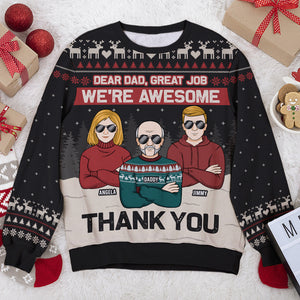 Thank You Dad We're Awesome - Personalized Custom Unisex Ugly Christmas Sweatshirt, Wool Sweatshirt, All-Over-Print Sweatshirt -  Gift For Dad, Christmas Gift