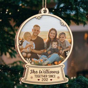 Family Together Since - Personalized Custom Snow Globe Shaped Wood Photo Christmas Ornament - Upload Image, Gift For Family, Christmas Gift