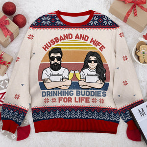 Husband And Wife Drinking Buddies For Life - Gift For Couples, Personalized All-Over-Print Sweatshirt.